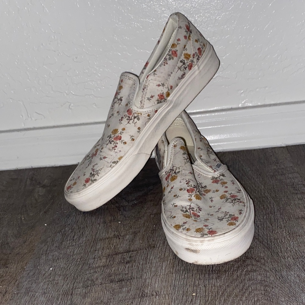 Vans Floral Slip-On Shoes - Cream and Multicolor